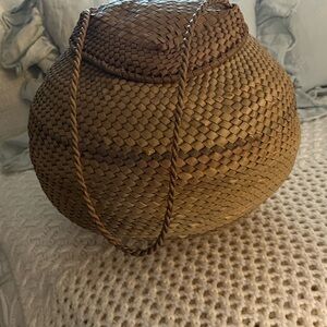 Vintage Woven Basket Bag with Strap
